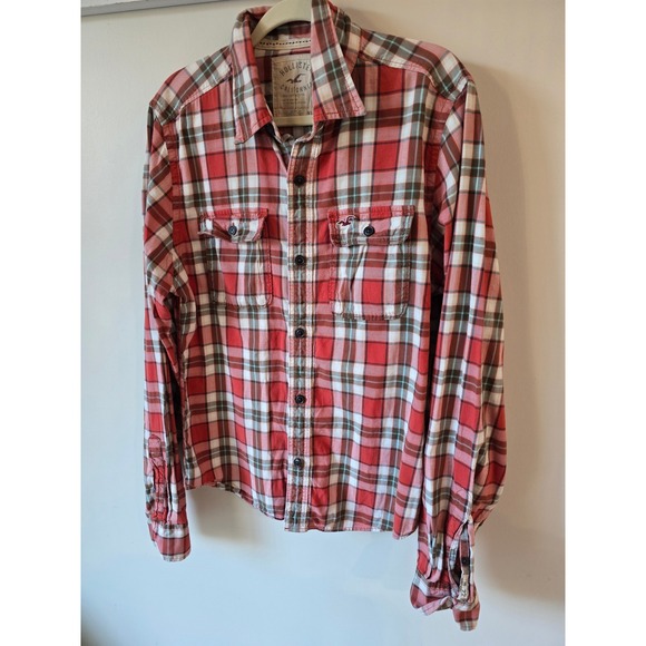 Hollister California Men XL Red Plaid Long Sleeve Button Down Shirt Cotton - Picture 2 of 11